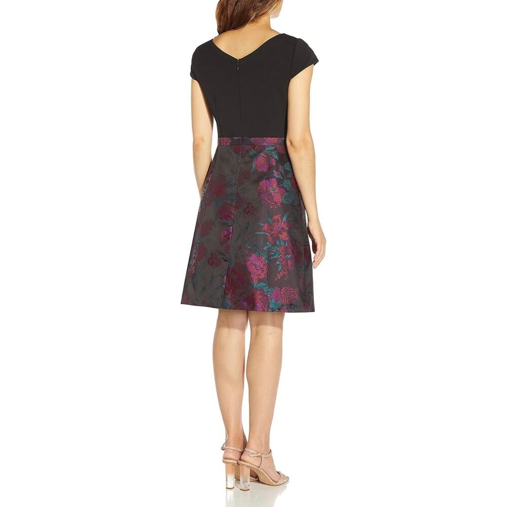 NEW NWT Adrianna Papell Knit Crepe and Jacquard Dress Black Floral Size 2 - Picture 3 of 8